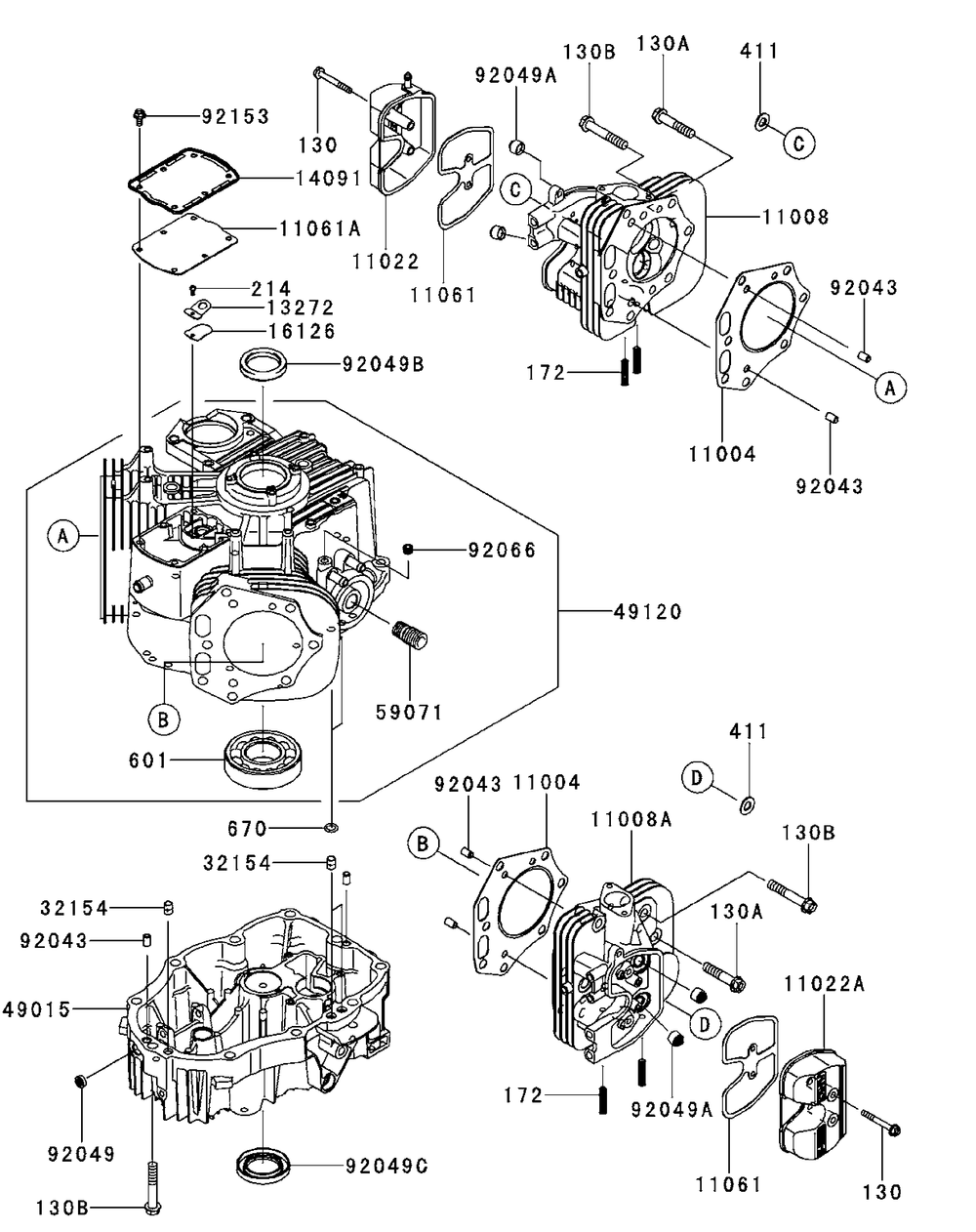 Kawasaki Fx850-S11 Cylinder And Crankcase Diagram and Parts List for S6031-KW 53DI8DU6050-31HP Cub Cadet Lawn Tractor